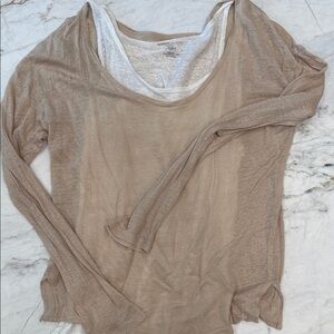 Casual Sheer Beige Long Sleeve Top
